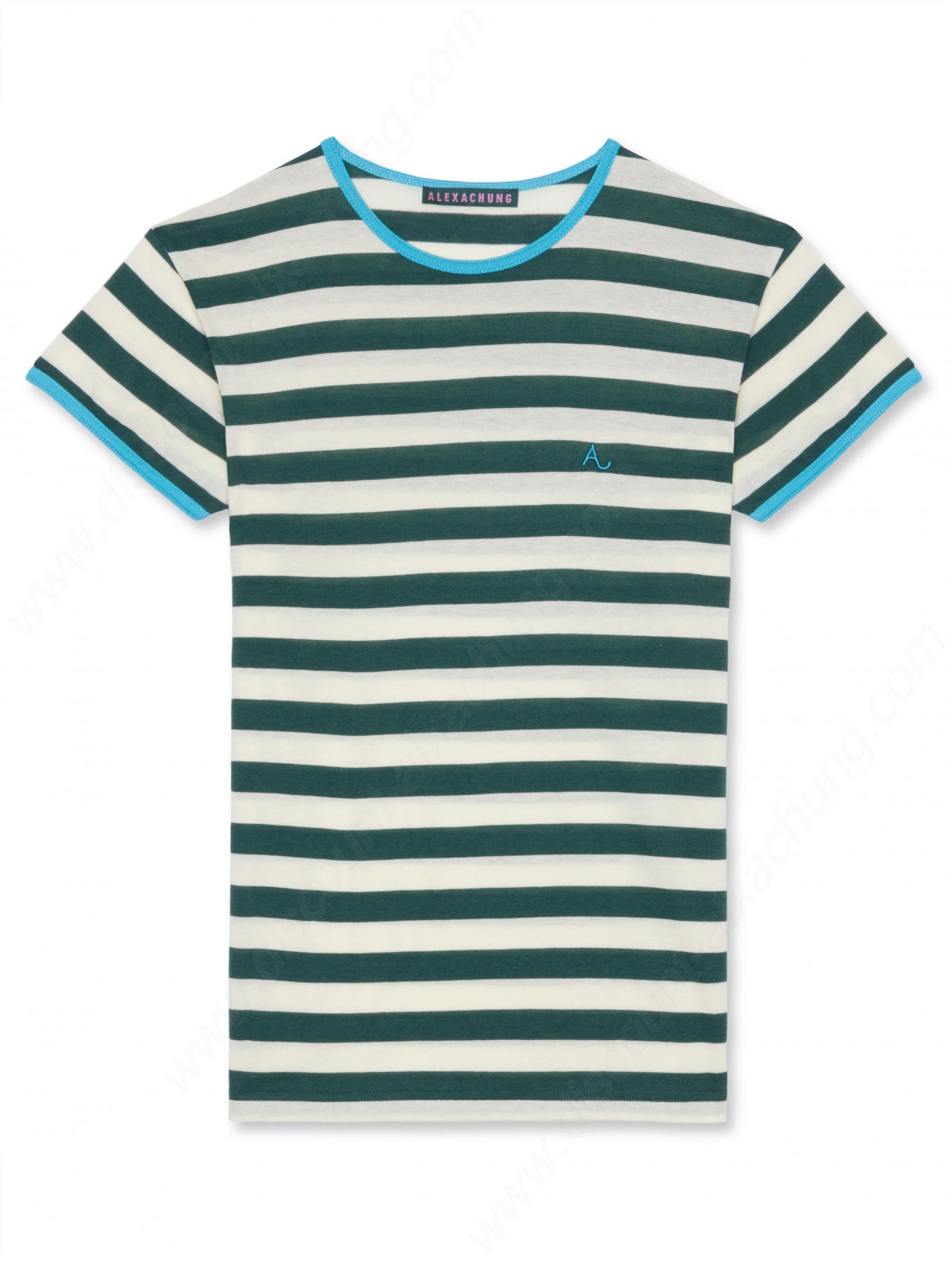 Alexachung Bottle Green Contrast Stripy Short Sleeve T-Shirts - -0