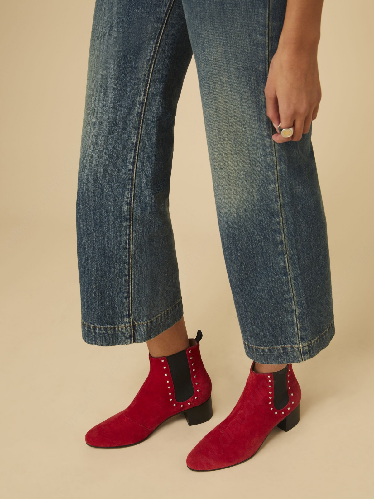 Alexachung Red Studded Chelsea Boot - -1