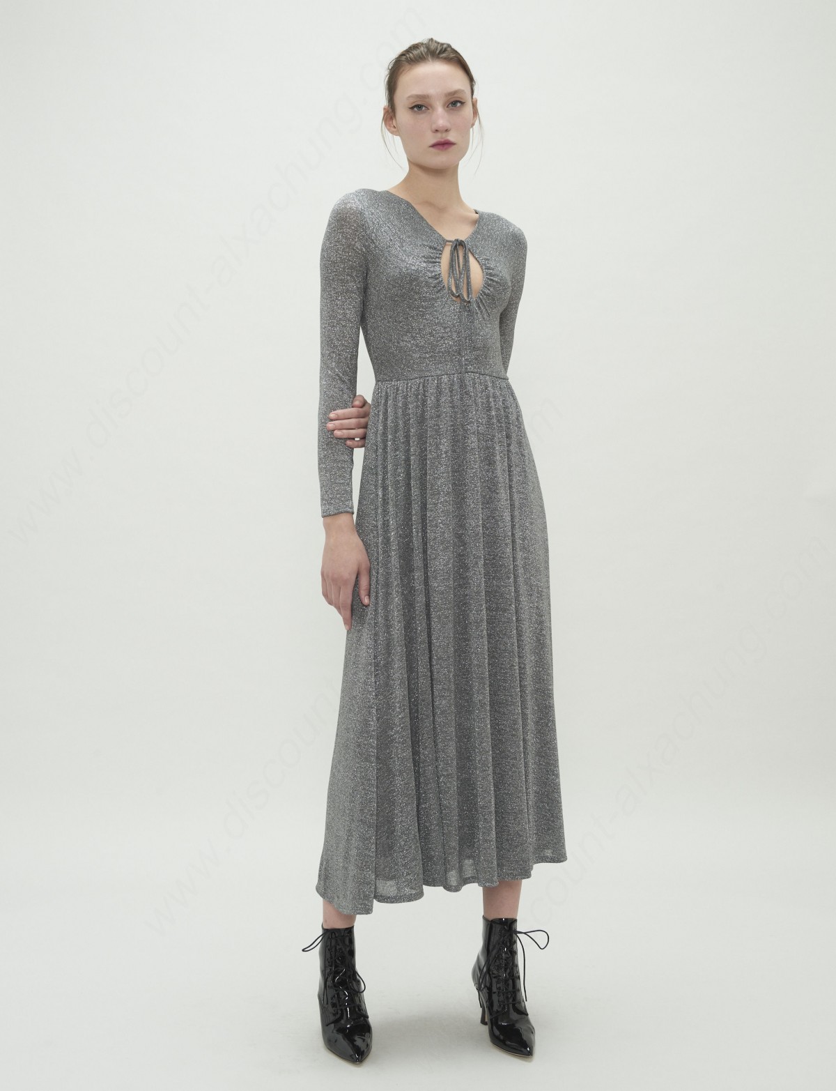 Alexachung Silver Lurex Key Hole Maxi Dress - -1