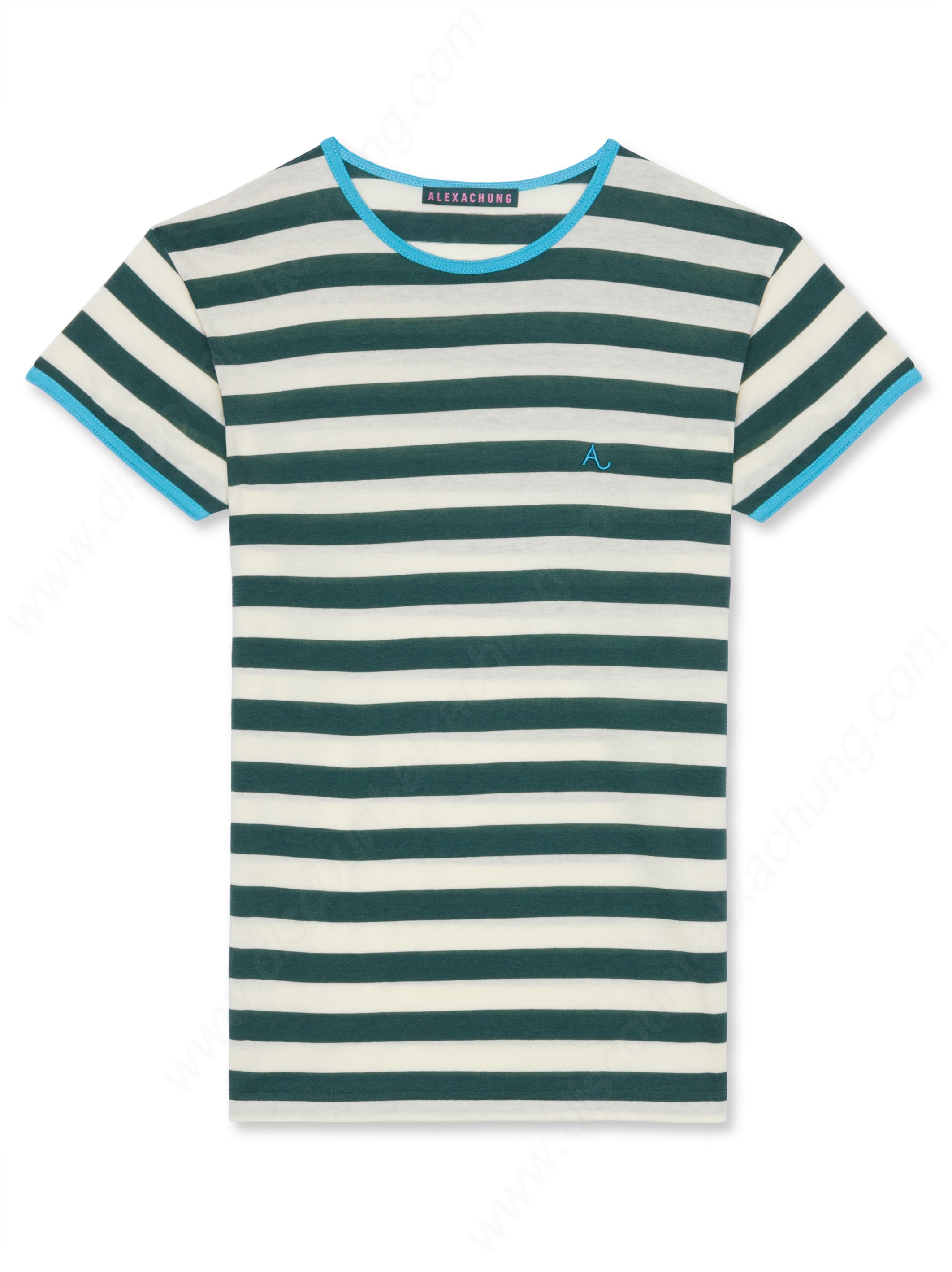 Alexachung Bottle Green Contrast Stripy Short Sleeve T-Shirts - Alexachung Bottle Green Contrast Stripy Short Sleeve T-Shirts